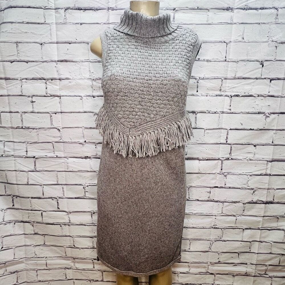 Anthropologie Gray Knit Fringe Dress